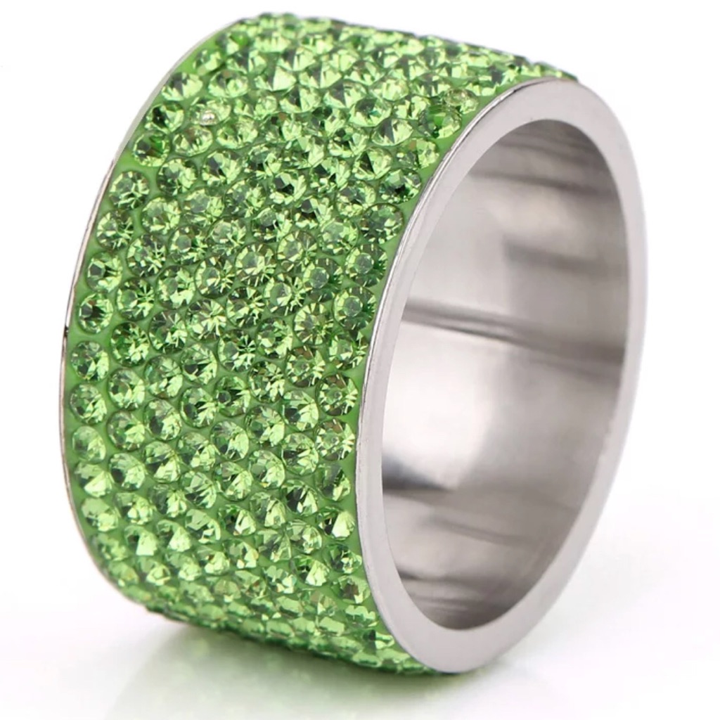 Stainless Steel Cz Crystals Green Ring New